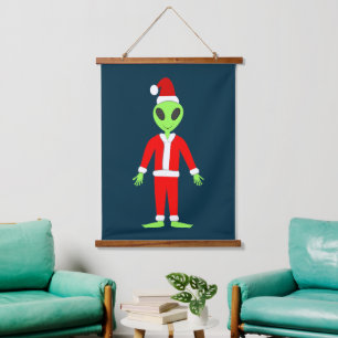 UFO Ho Ho Father Christmas alien Hanging Tapestry