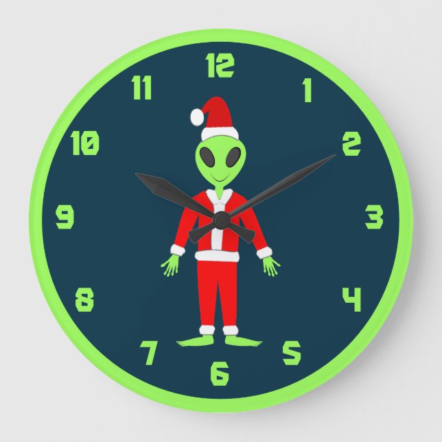 UFO Ho Ho Father Christmas alien Large Clock (Front)