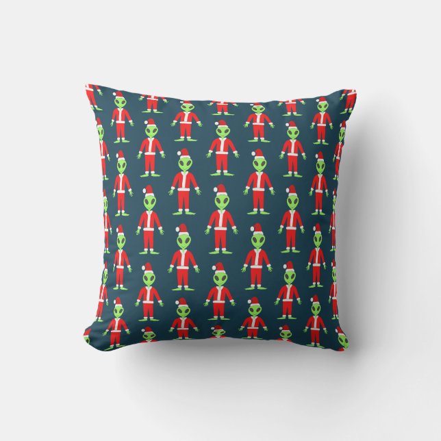 UFO Ho Ho Father Christmas alien Patterned Cushion (Front)