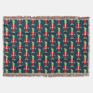 UFO Ho Ho Father Christmas alien Patterned Throw Blanket