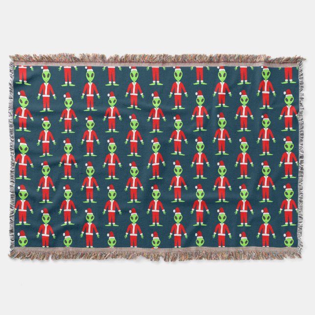 UFO Ho Ho Father Christmas alien Patterned Throw Blanket (Front)