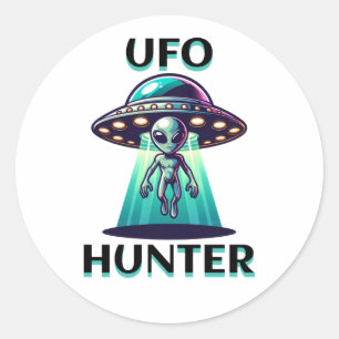 UFO Hunter   Ai Art with UFO and Alien Classic Round Sticker
