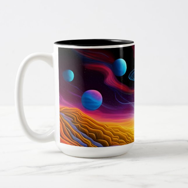 UFO In Fantasy World Two-Tone Coffee Mug (Left)