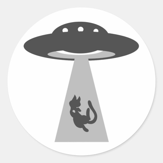 UFO kidnaps cat - Choose background colour Classic Round Sticker (Front)
