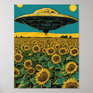 UFO Landing in a Sunflower Field – Surreal Sci-Fi Poster