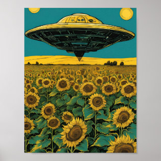 UFO Landing in a Sunflower Field – Surreal Sci-Fi Poster