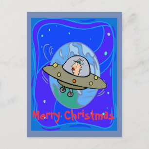 UFO,Merry Christmas, change text Holiday Postcard