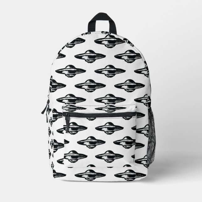 UFO, minimal black and white drawing , custom back Printed Backpack (Front)