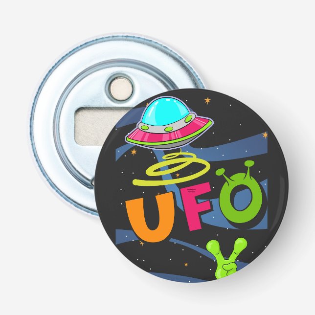 ufo on space say hello  bottle opener (Front)