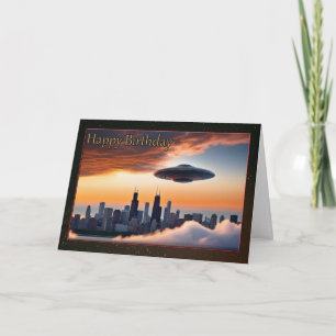 UFO Over Chicago Young Boy's Birthday Card