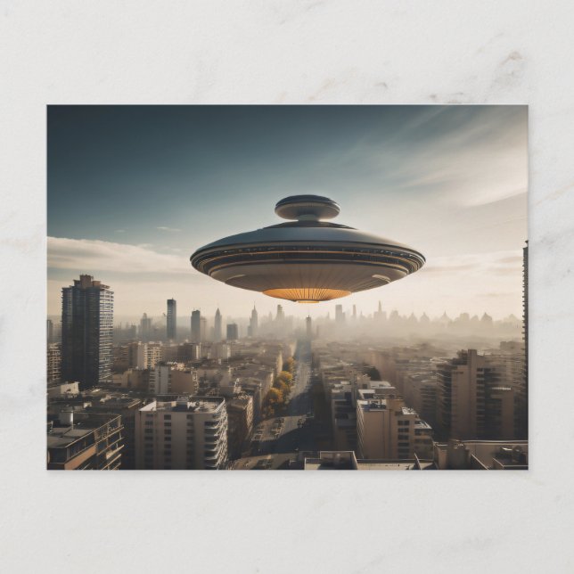 UFO Over City Postcard (Front)