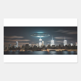 UFO Over City Rectangular Sticker