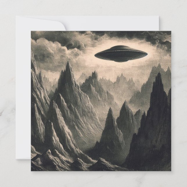 UFO over Mountains Flying Saucer Space Aliens Card (Front)