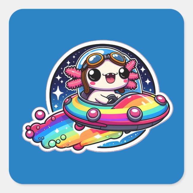UFO Rainbow Axolotl Square Sticker (Front)
