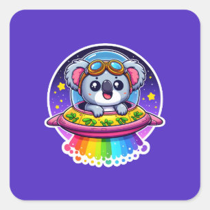 UFO Rainbow Koala Square Sticker