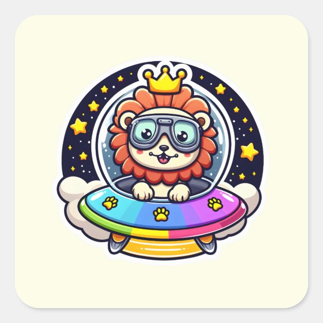 UFO Rainbow Lion  Square Sticker (Front)