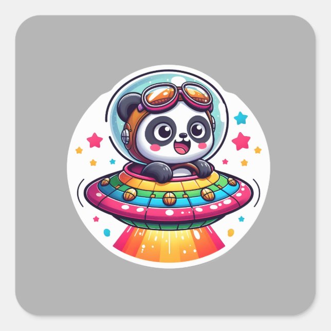 UFO Rainbow Panda Square Sticker (Front)