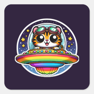 UFO Rainbow Tiger Square Sticker