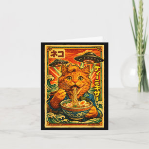 Ufo ramen cat meme japanese vintage 80s graphic card