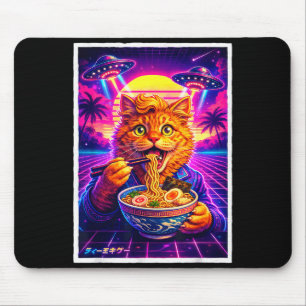 Ufo ramen cat meme retro synthwave 80s graphic mouse pad