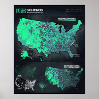 UFO Sightings Map 16" x 20" Poster (Matte)