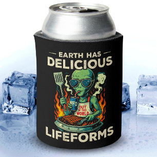 UFO Space BBQ Grill Earth Lifeforms Funny Alien Can Cooler