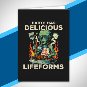 UFO Space BBQ Grill Earth Lifeforms Funny Alien Card