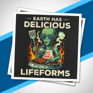 UFO Space BBQ Grill Earth Lifeforms Funny Alien Napkin