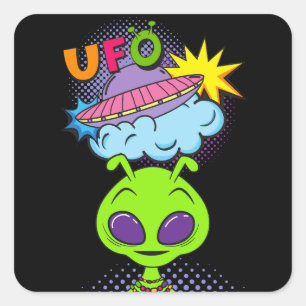ufo square sticker