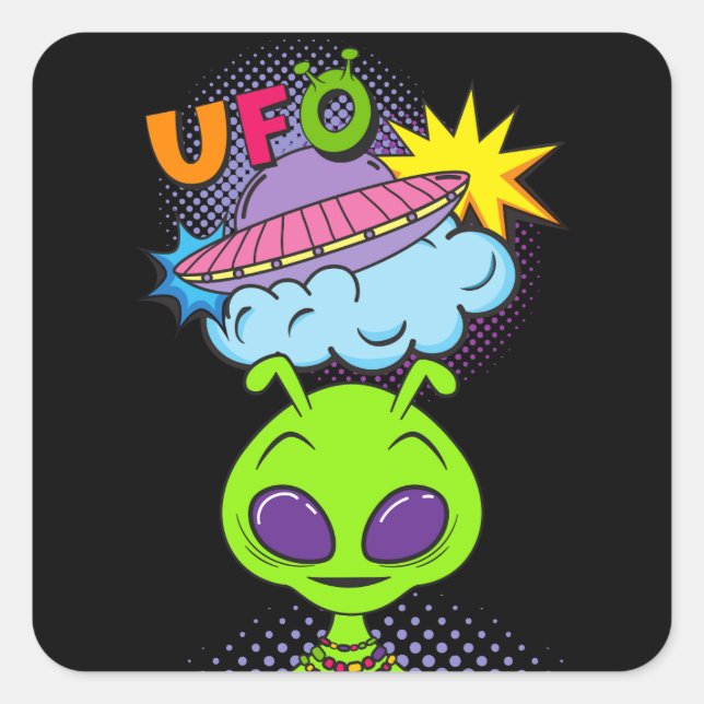 ufo square sticker (Front)