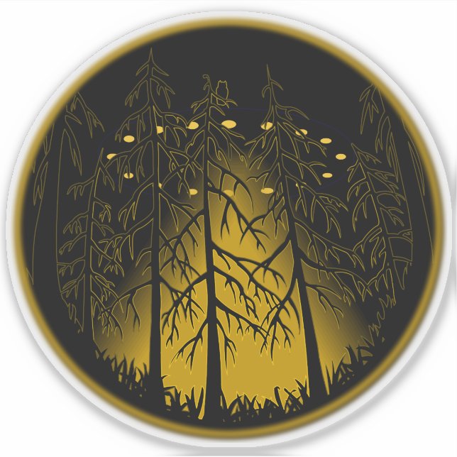 UFO Stickers Fun UFO w Owl Decal Stickers (Front)