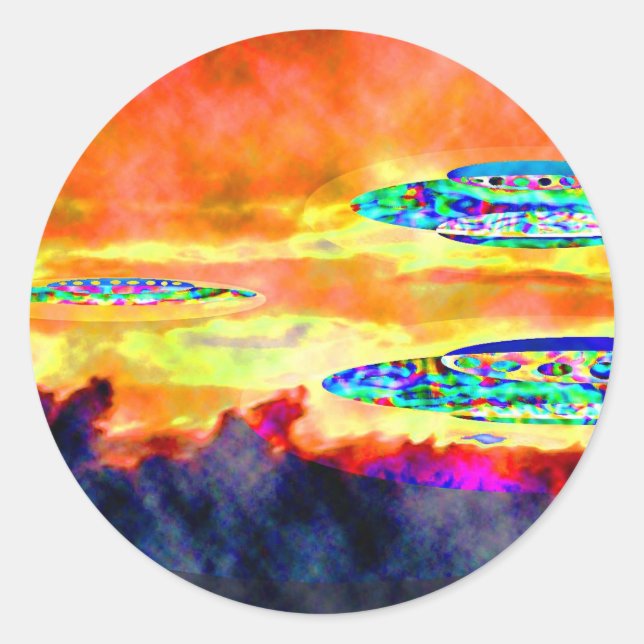 UFO Sunrise Classic Round Sticker (Front)