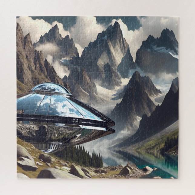 UFO that Landed in the Mountains Reflection Jigsaw Puzzle (Vertical)