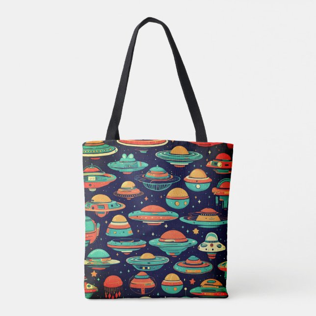UFO vintage art Tote Bag (Back)