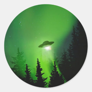 UFO with Northern Lights Classic Round Sticker