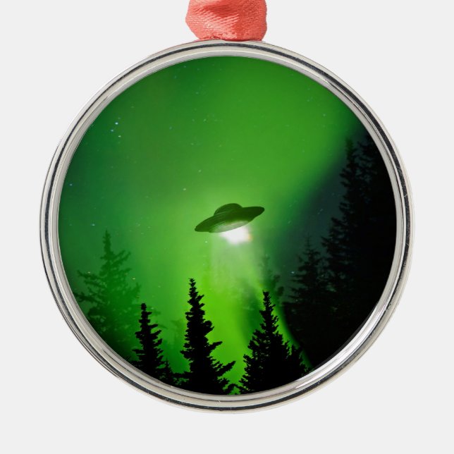 UFO with Northern Lights Metal Tree Decoration (Front)