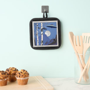 UFOs and Big Foot under a Blue Moon Pot Holder