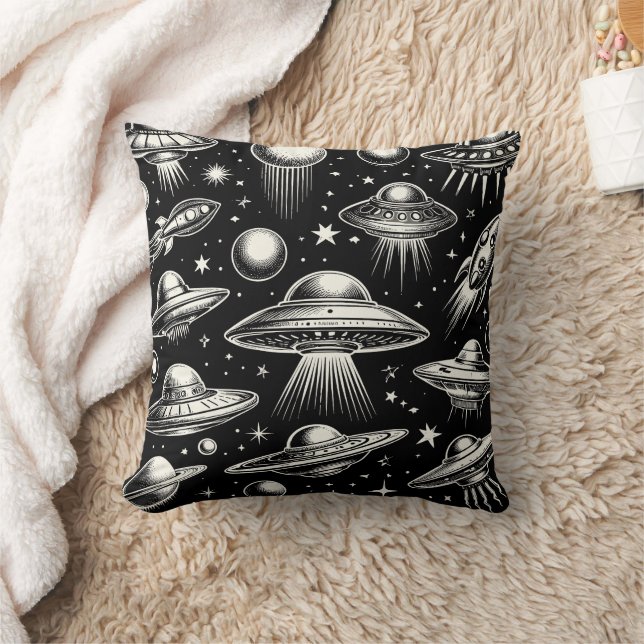 UFOs and Flying Saucers Sci Fi  Throw Pillow (Blanket)