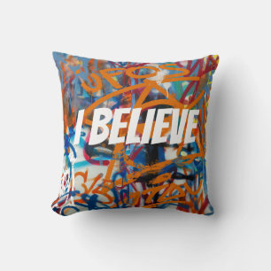Ufos i believe grafitti colours cushion