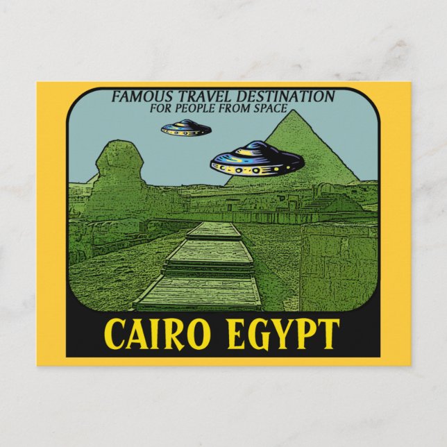 UFO'S OVER CAIRO EGYPT TRAVEL DESIGN POSTCARD (Front)
