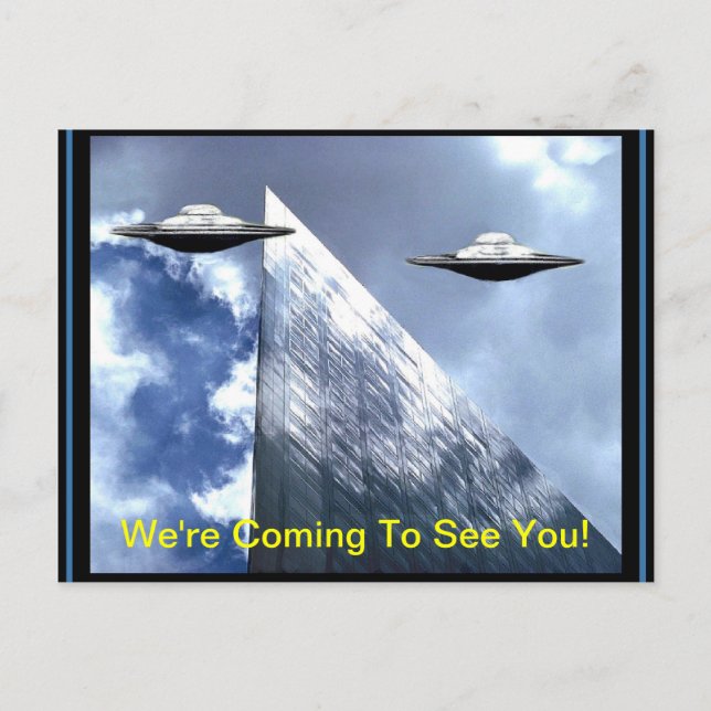 UFOs Visiting Earth Postcard (Front)