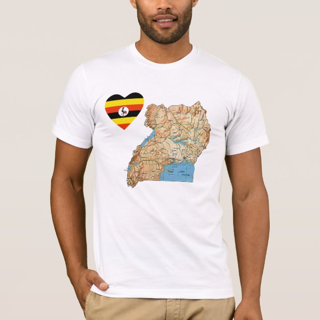 Uganda Flag Heart and Map T-Shirt (Front)