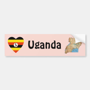 Uganda Flag Heart + Map Bumper Sticker