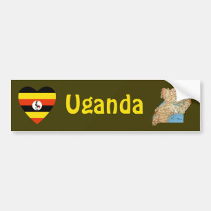 Uganda Flag Heart + Map Bumper Sticker