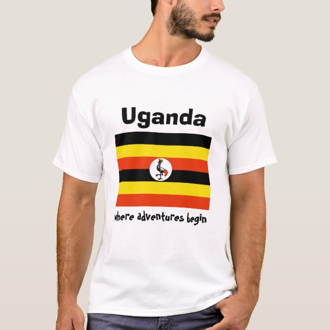 Uganda Flag + Map + Text T-Shirt (Front)