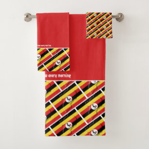 UGANDA FLAG Personalised Scripture RED Bath Towel Set