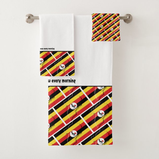 UGANDA FLAG Personalised Scripture WHITE Bath Towel Set (Insitu)