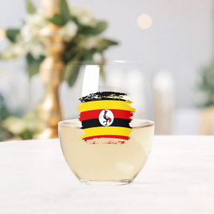 Uganda flag stemless wine glass