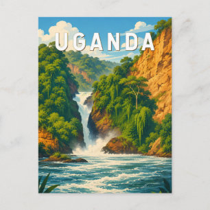 Uganda Illustration Travel Art Vintage Postcard