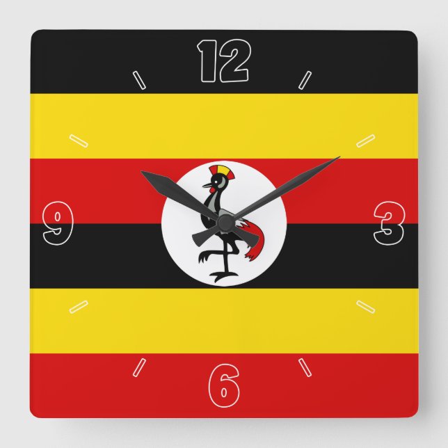 Uganda National Flag Patriotic Square Wall Clock (Front)